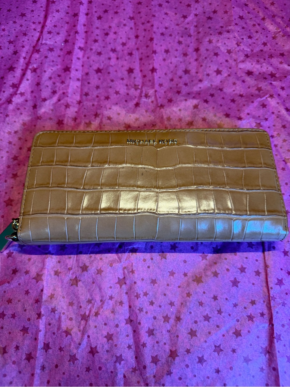 Michael Kors Brown Croc-Embossed Zip-Around Wallet